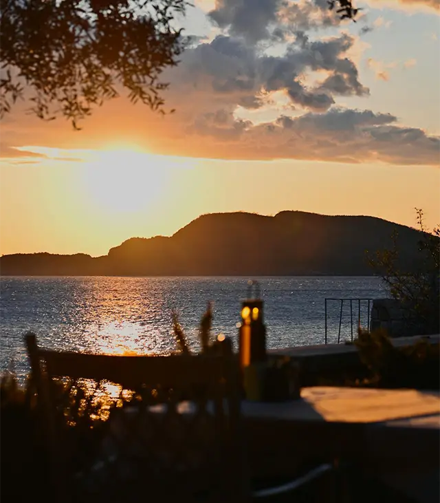 restaurant with sunset sea view